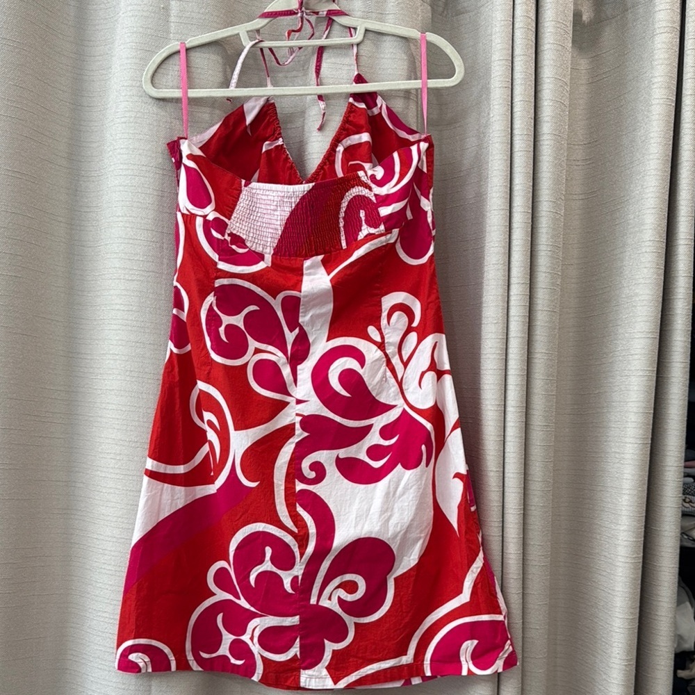 H&M 100 % Cotton Pink Orange Halter Sundress Size 14 - Picture 4 of 11